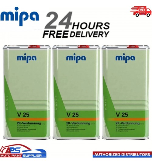 3x MIPA 271050000 V25 NORMAL 2K THINNER REDUCER 5LTR *NEXT DAY DELIVERY*