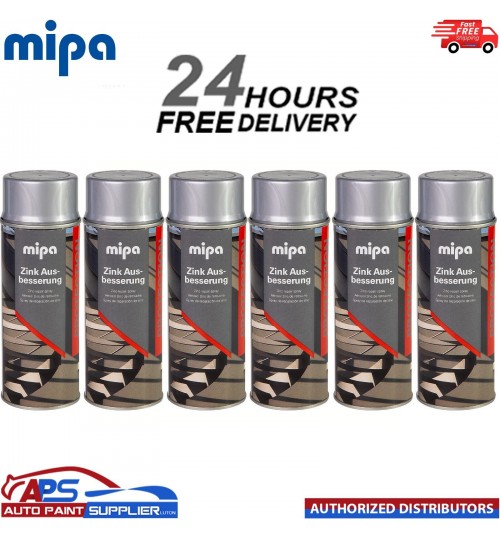 6x MIPA ZINC GALVANISED SILVER REPAIR TOUCH UP AEROSOL 400ML - FAST DRYING