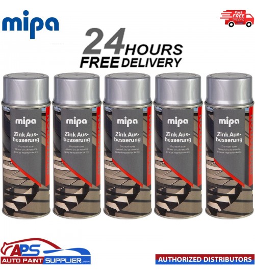 5x MIPA ZINC GALVANISED SILVER REPAIR TOUCH UP AEROSOL 400ML - FAST DRYING