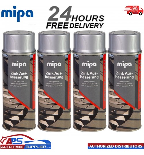 4x MIPA ZINC GALVANISED SILVER REPAIR TOUCH UP AEROSOL 400ML - FAST DRYING