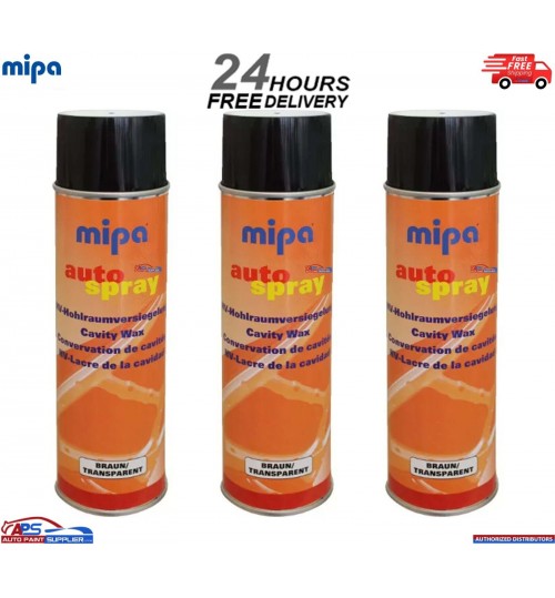 3x Mipa Brown Cavity Wax Body Protection Spray Aerosol - 500ml