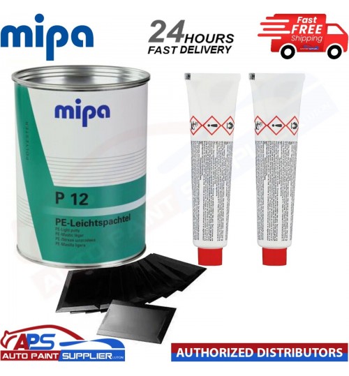 MIPA P12 CAR BODY FILLER LIGHT PUTTY 3 LITRE+2x HARDENER TUBES+10x Spreaders