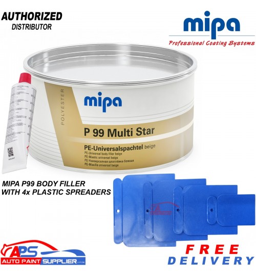 MIPA P99 Body Filler 2kg Kit Beige + Hardener & 4 Plastic Spreaders