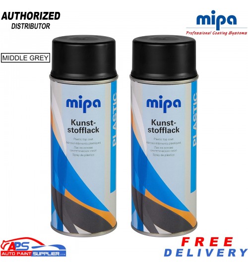 2x MIPA Middle Grey Bumper Colour Spray Aerosol 400ml Automotive Plastic Paint