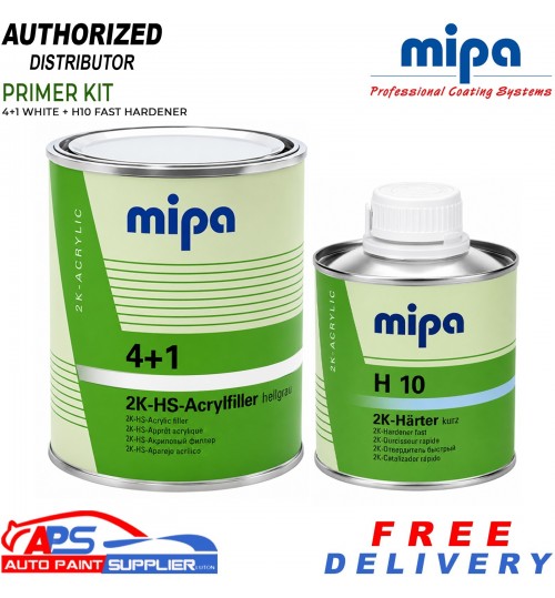 MIPA 4+1 High Build Primer White Kit H10 Fast Hardener Automotive 1.25L