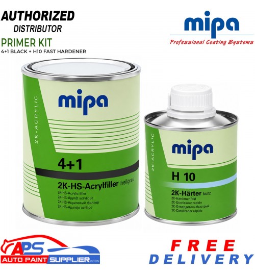 MIPA 4+1 Acrylfiller High Build Primer Black Kit H10 Fast Hardener 1.25L