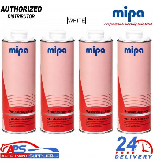 4x MIPA White Underbody Stone Chip Protection 1L Paintable Coating