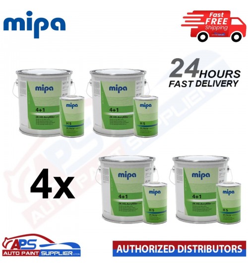 4X MIPA 4+1 ACRYFILLER 2K HIGH BUILD PRIMER GREY4LT +4X H5 1LTR - FAST DELIVERY