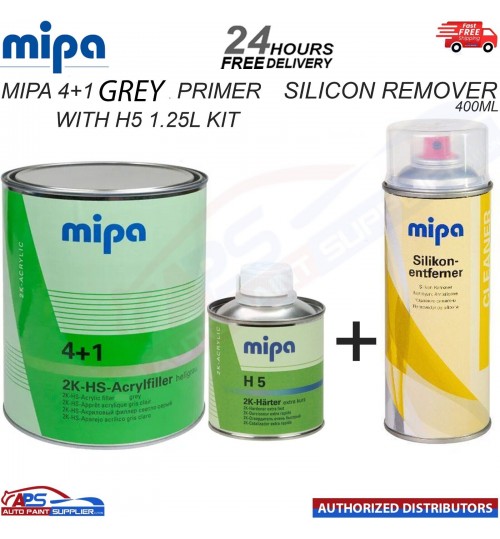 MIPA 4+1 Acrylfiller High Build Primer GREY WITH H5 1.25LTR KIT- SILICONE 400ML