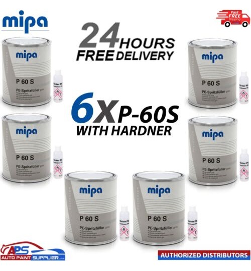 6x MIPA P60 S 2K Polyester Spray Filler w/hardener 1 LiTR KIT