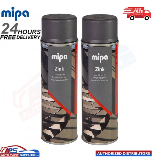 2x MIPA ZINC Spray Grey Corrosion Protection Primer Car Paint Aerosol 400ml