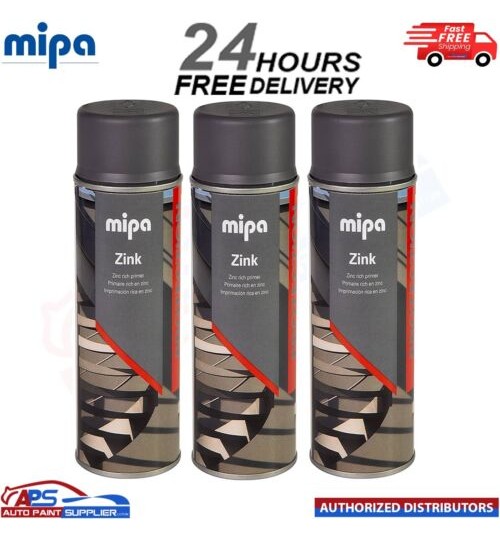 3x MIPA ZINC Spray Grey Corrosion Protection Primer Car Paint Aerosol 400ml