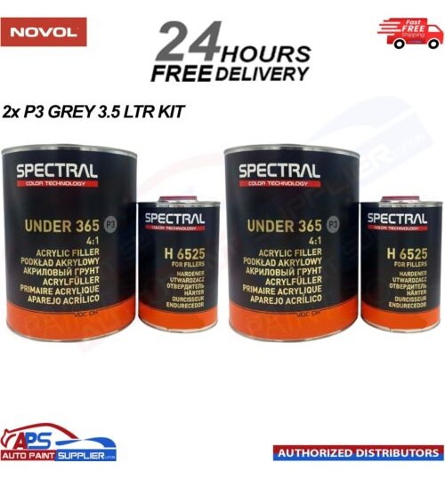 2x NOVOL SPECTRAL 365 P3 GREY MULTI PRIMER 4:1 + H6525 FAST HARDENER 3.5L KIT