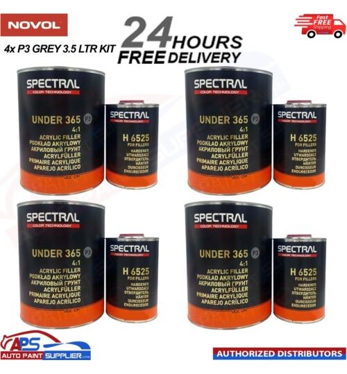 4x NOVOL SPECTRAL 365 P3 GREY MULTI PRIMER 4:1 + H6525 FAST HARDENER 3.5L KIT