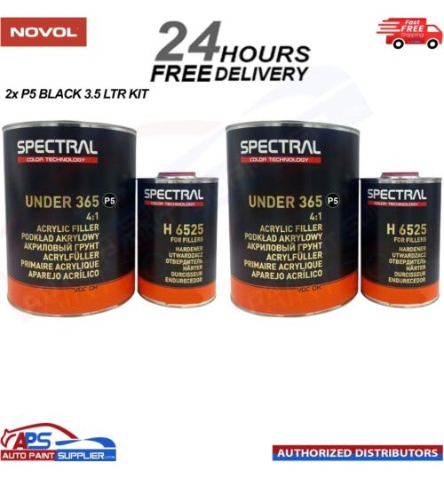 2x NOVOL SPECTRAL 365 P5 BLACK MULTI PRIMER 4:1 + H6525 FAST HARDENER 3.5L KIT