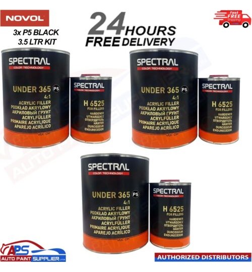 3x NOVOL SPECTRAL 365 P5 BLACK MULTI PRIMER 4:1 + H6525 FAST HARDENER 3.5L KIT