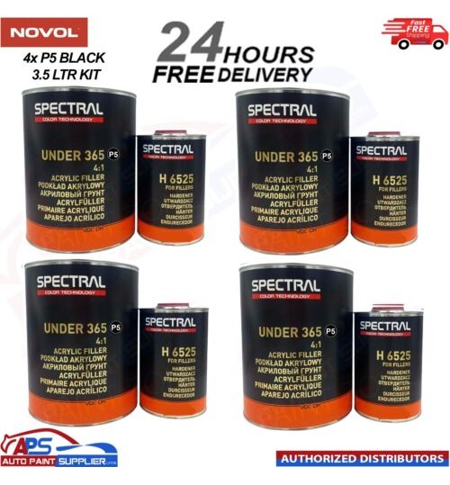 4x NOVOL SPECTRAL 365 P5 BLACK MULTI PRIMER 4:1 + H6525 FAST HARDENER 3.5L KIT