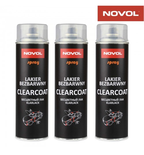 3x NOVOL LAKIER BEZBARWNY CLEARCOAT SPRAY 1K FAST DRYING LACQUER AEROSOL 500ML