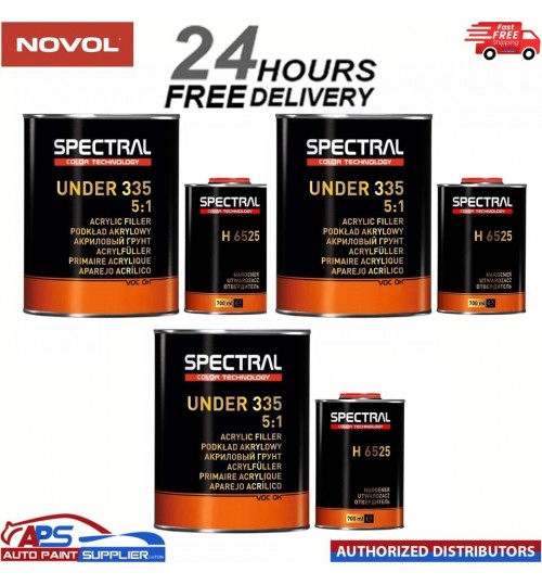 3x NOVOL SPECTRAL UNDER 335 5:1 ACRYLIC FILLER PRIMER & H6525 KIT 4.2L - P3 GREY