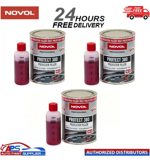 3x NOVOL PROTECT 380 POLYESTER SPRAY FILLER PRIMER KIT WITH 0.8L HARDENER
