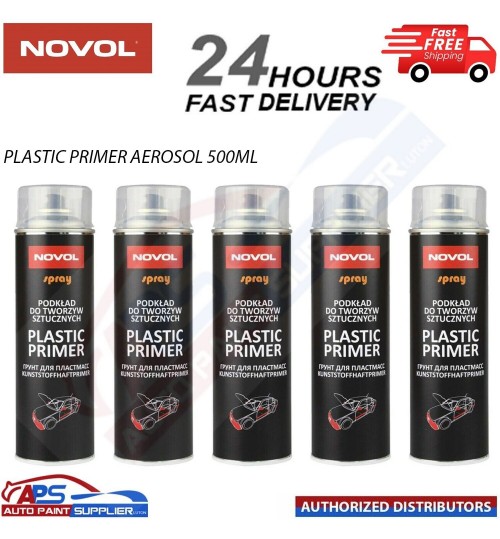 5 X NOVOL PLASTIC PRIMER AEROSOL BUMPER ADHESION PROMOTER 500ML