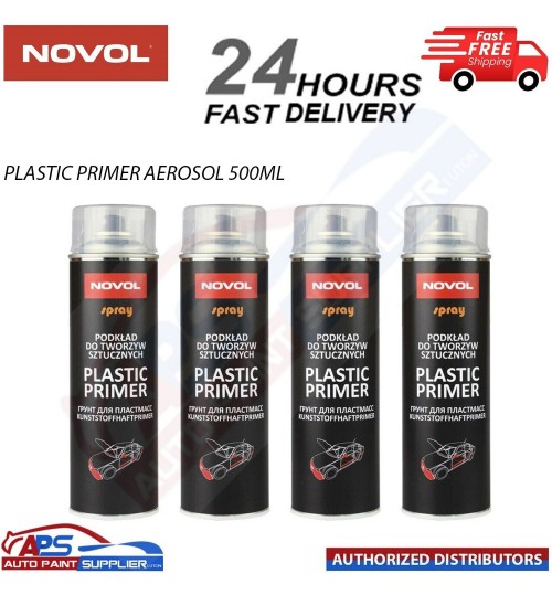 4 X NOVOL PLASTIC PRIMER AEROSOL BUMPER ADHESION PROMOTER 500ML