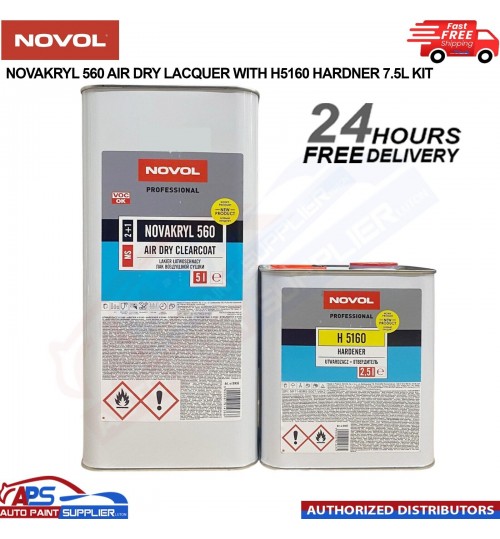 Novol Novakryl 560 Air Dry Lacquer Clearcoat With H5160 Hardener - 7.5 L Kit