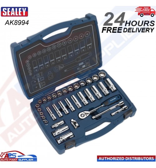 Sealey Socket Set 34pc 3/8"Sq Drive 12pt WallDrive Metric AK8994
