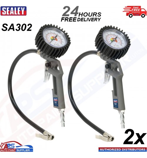 2xAir Line Tyre Inflator 0-175psi Sealey SA302 Pressure Gauge 1/4"BSP Connector