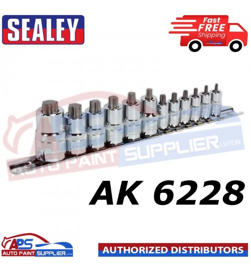 Sealey AK6228 TRX-Star Socket Bit Set 12pc Stubby 1/4", 3/8" & 1/2"Sq Drive