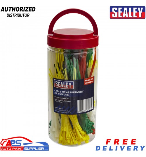 Sealey CT375 Cable Ties Pack 375pc – Mixed Nylon Zip Ties Set